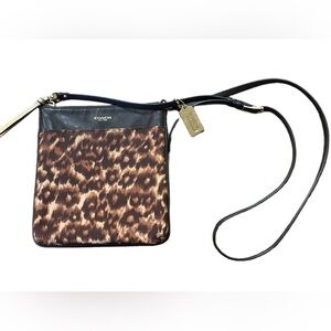 Womens Coach Ocelot Crossbody Canvas Leopard Print with Brown Leather Purse